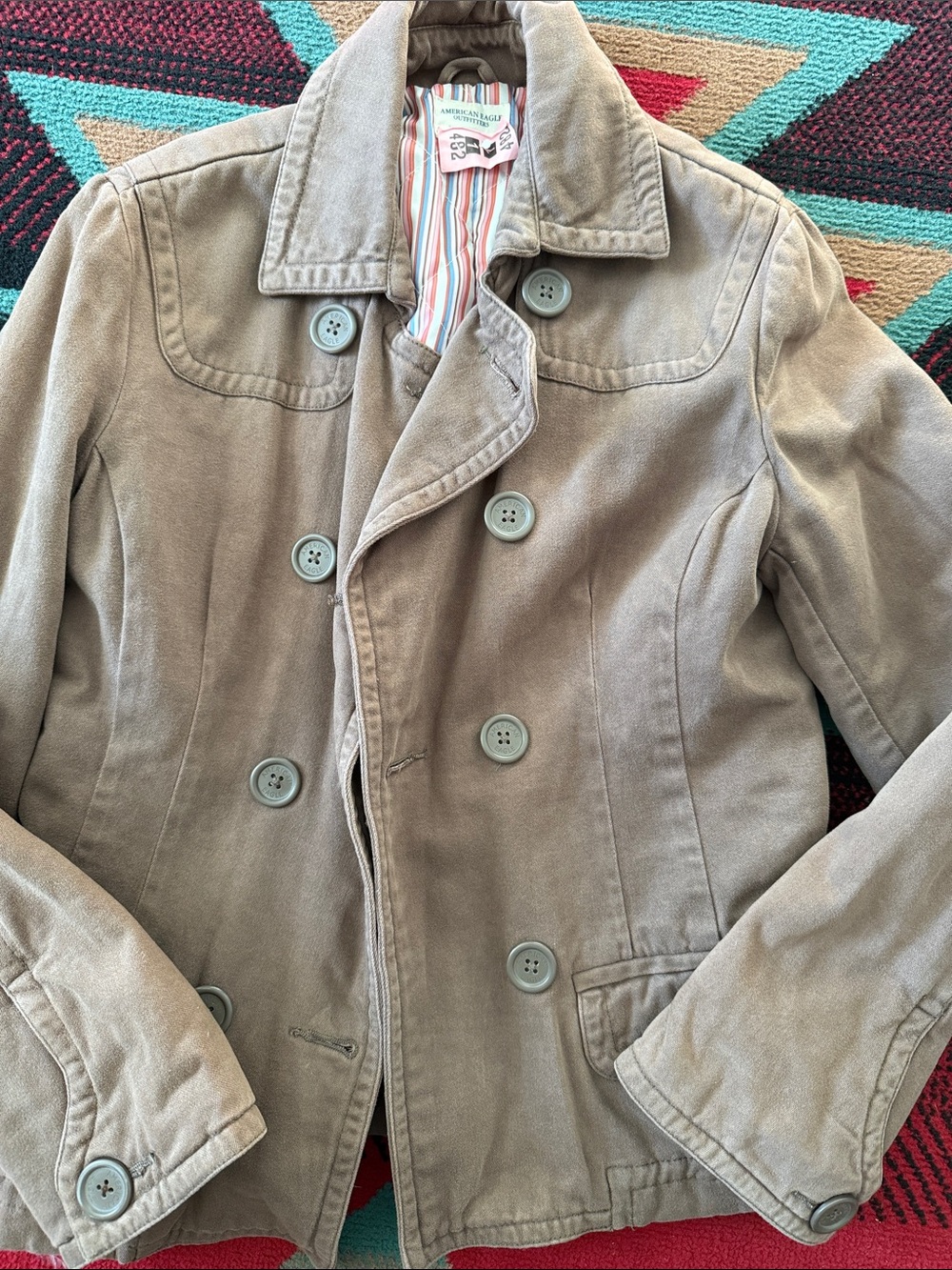 American Eagle Outfitters Brown Double-Breasted Cotton Jacket